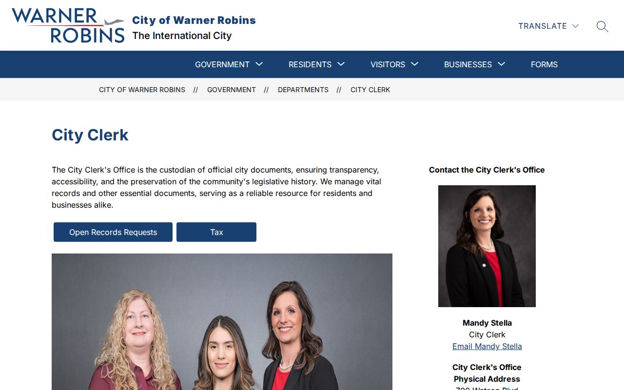 Warner Robins residents directory City Clerk records page
